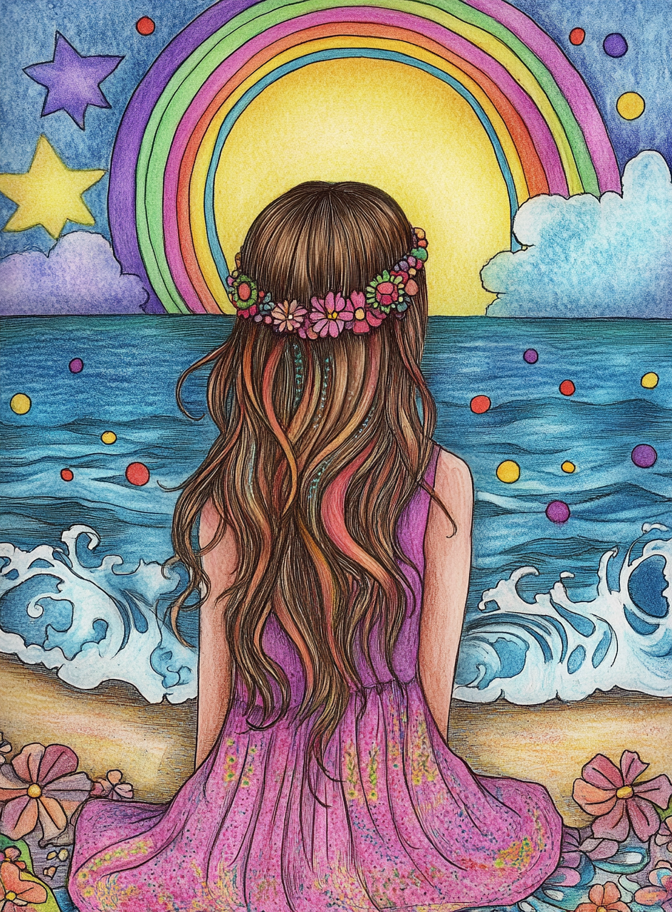Abstract Rainbow Girl On The Beach Diamond Art Kit