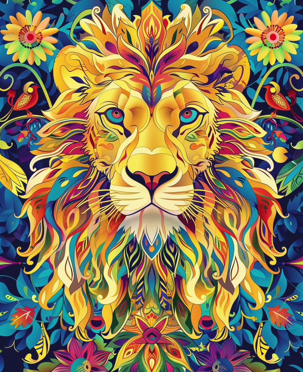 Colorful Abstract Lion Flowers Diamond Art Kit