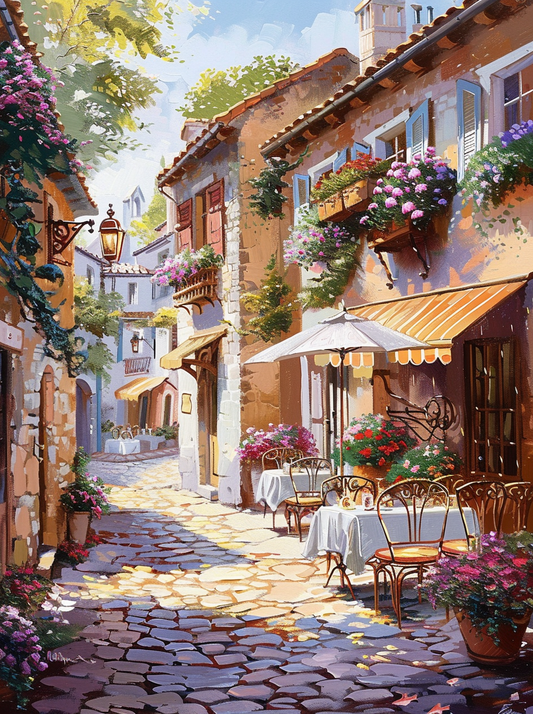 Flower Lined Cobblestone Cafe Diamond Art Kit
