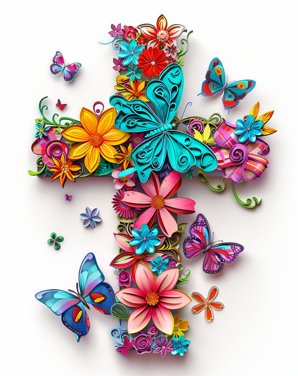 Aqua Butterfly Flower Cross Diamond Art Kit