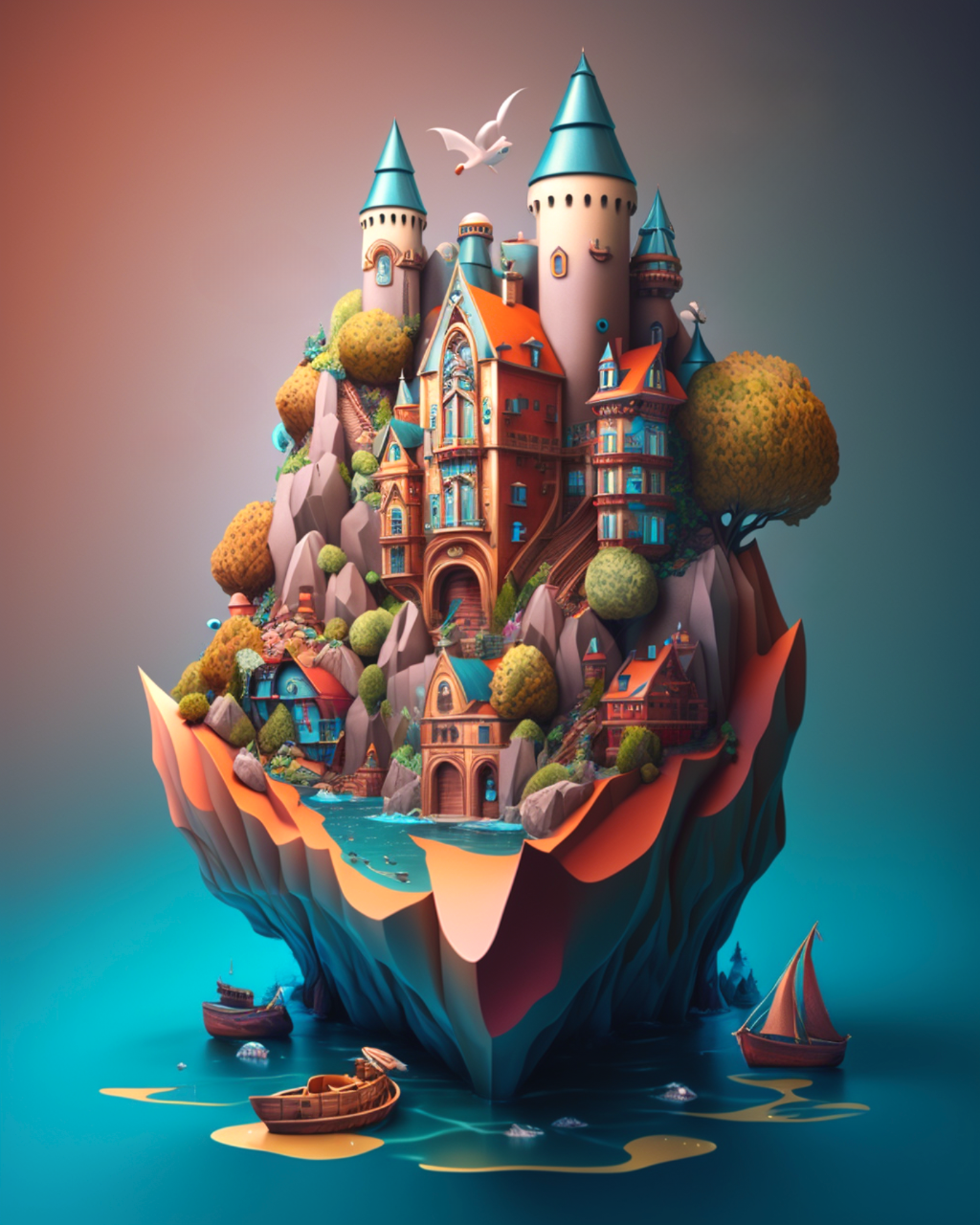 Floating Castle Village Diamond Art Kit