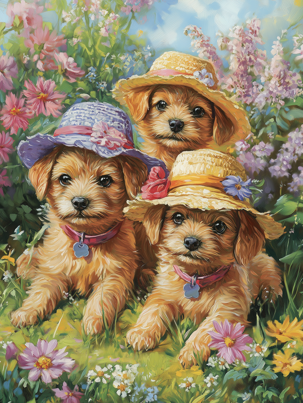 Sun Hat Puppies Diamond Art Kit