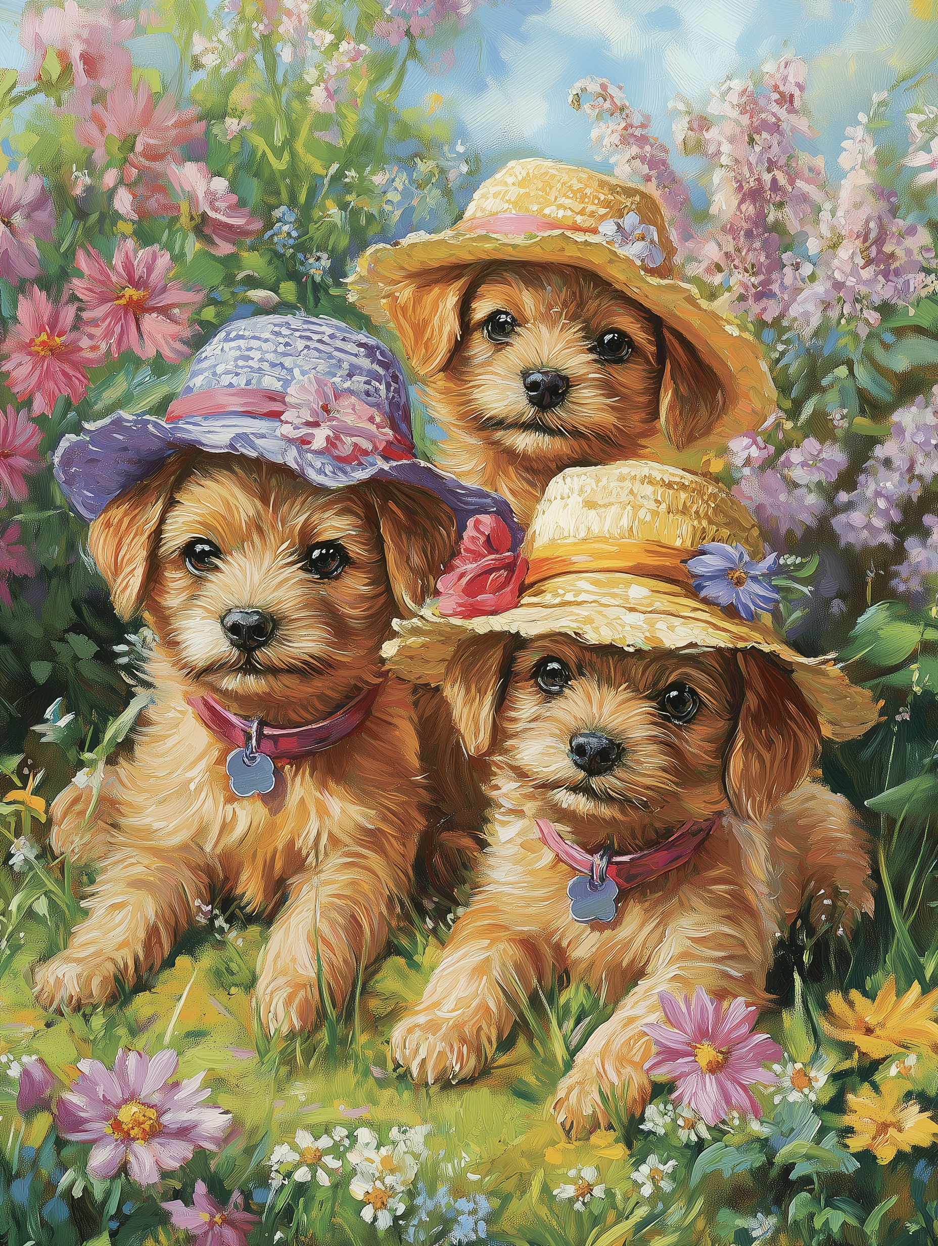 Sun Hat Puppies Diamond Art Kit