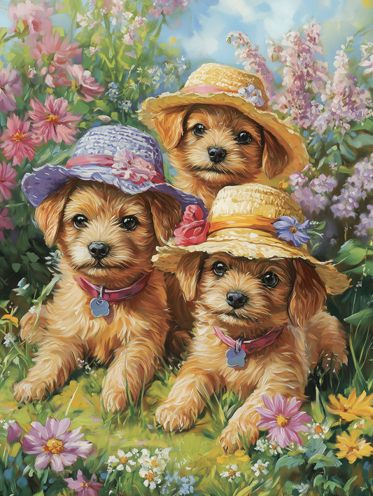 Sun Hat Puppies Diamond Art Kit