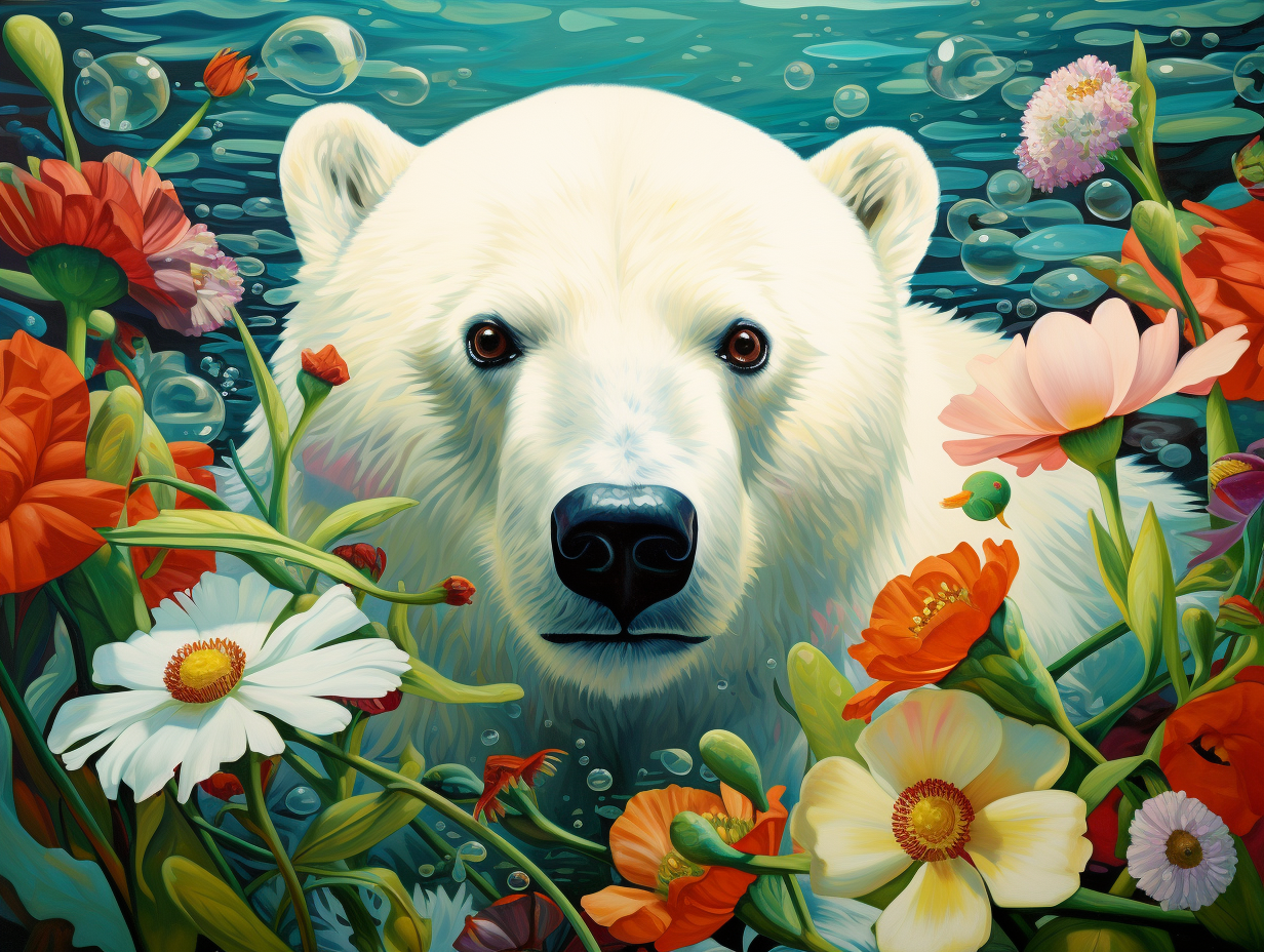 Colorful Flowers Polar Bear Diamond Art Kit