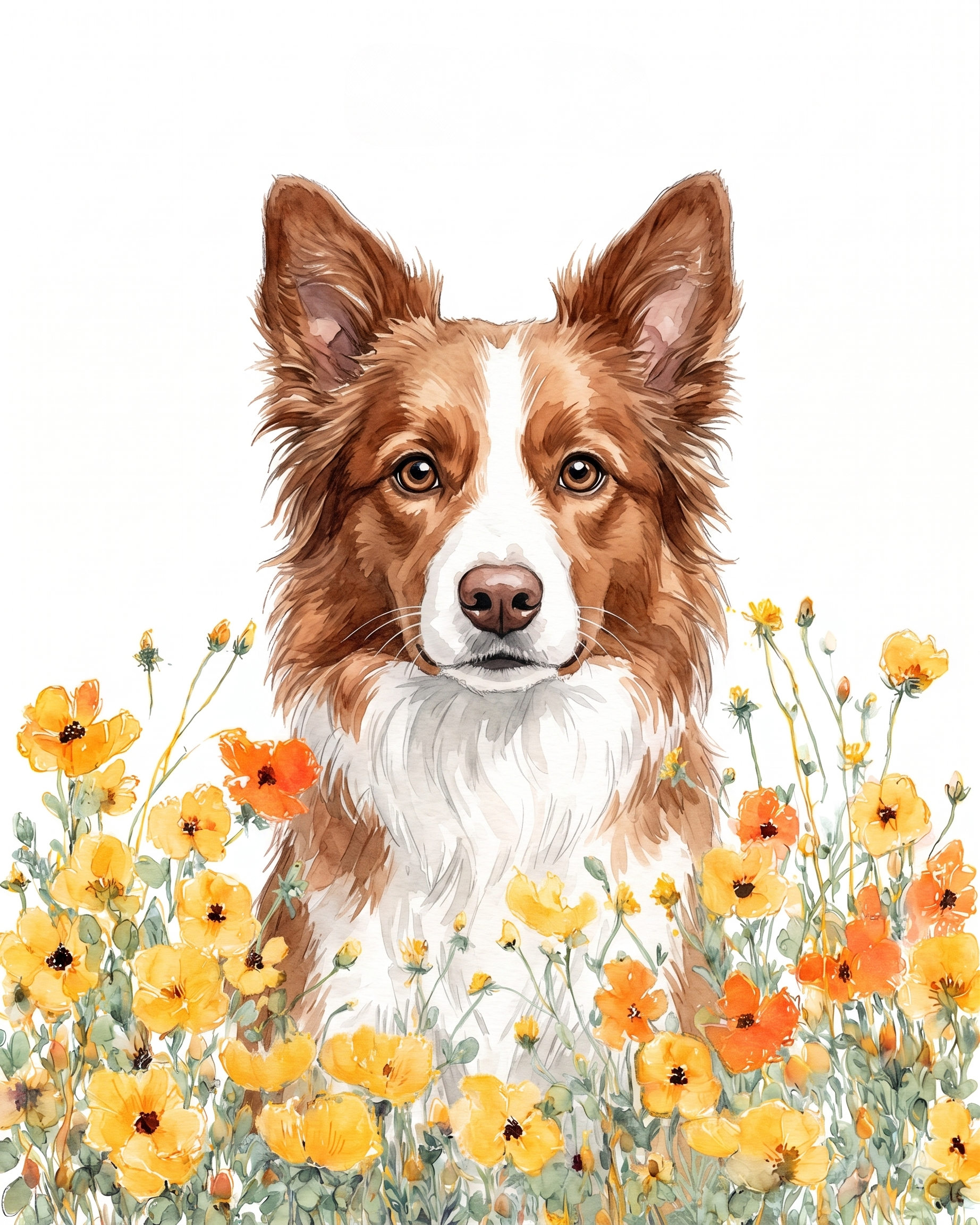 Yellow Poppies Red And White Border Collie Diamond Art Kit