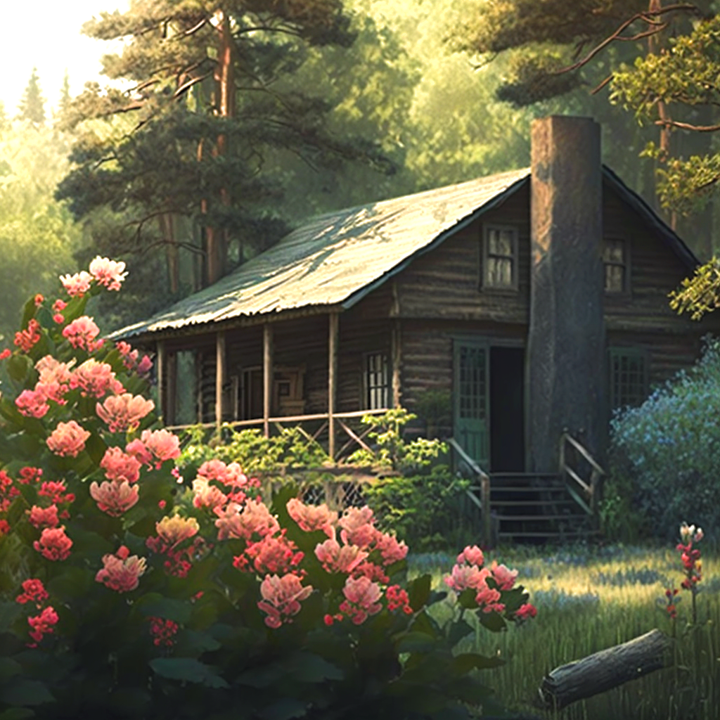 Pink Flowers Cabin Diamond Art Kit