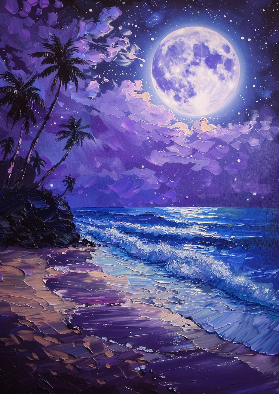 Purple Sky Painted Beach Moon Diamond Art Kit