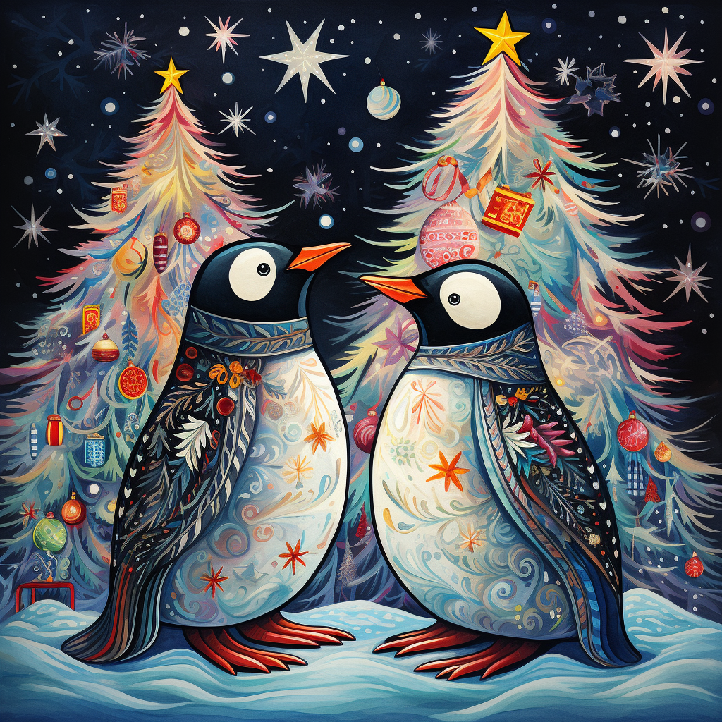 Two Christmas Trees Abstract Penguins Diamond Art Kit