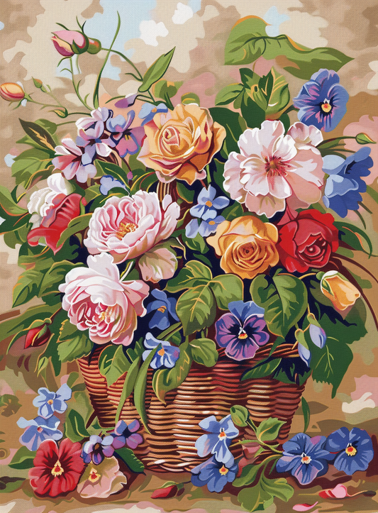 Basket Of Flowers And Leaves Diamond Art Kit