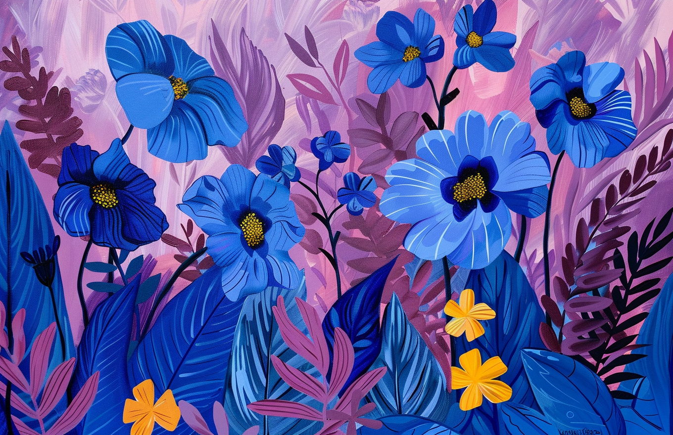 Purple Background Blue Flowers Diamond Art Kit