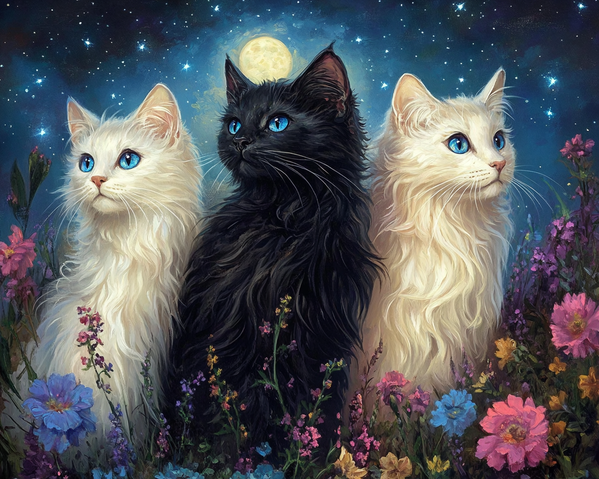 Three Cats Moonlight Diamond Art Kit