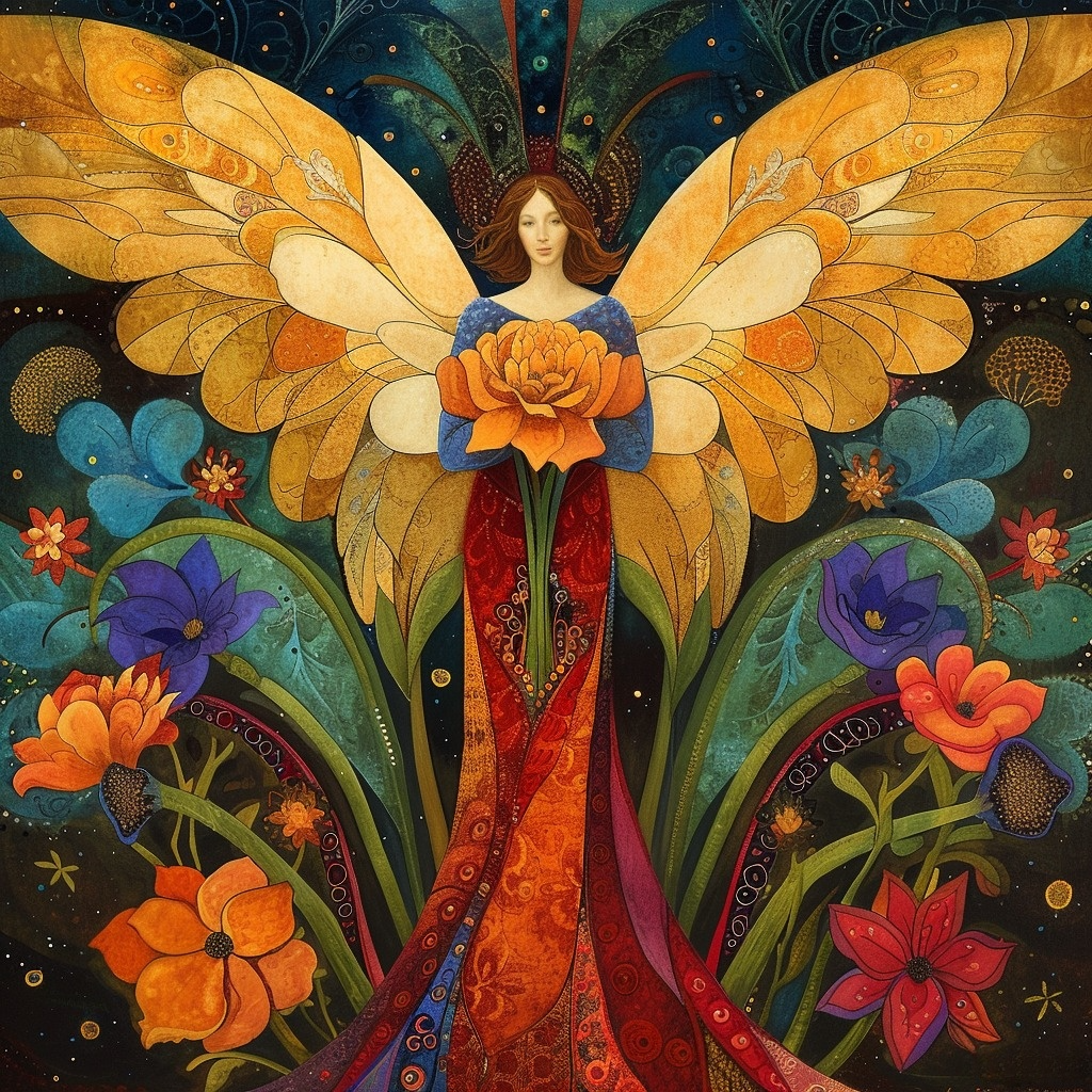Orange Flower Abstract Angel Diamond Art Kit