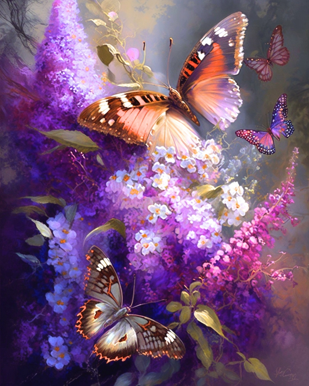 Purple Flower Butterfly Bush Diamond Art Kit