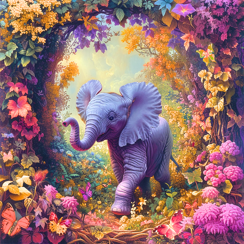 Little Elephant In Flowers Diamond Art Kit