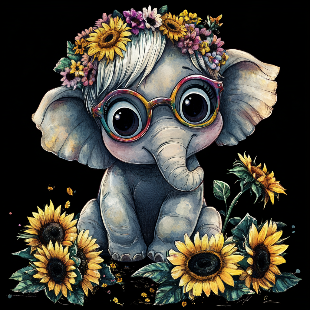 Flower Crown Baby Elephant Diamond Art Kit