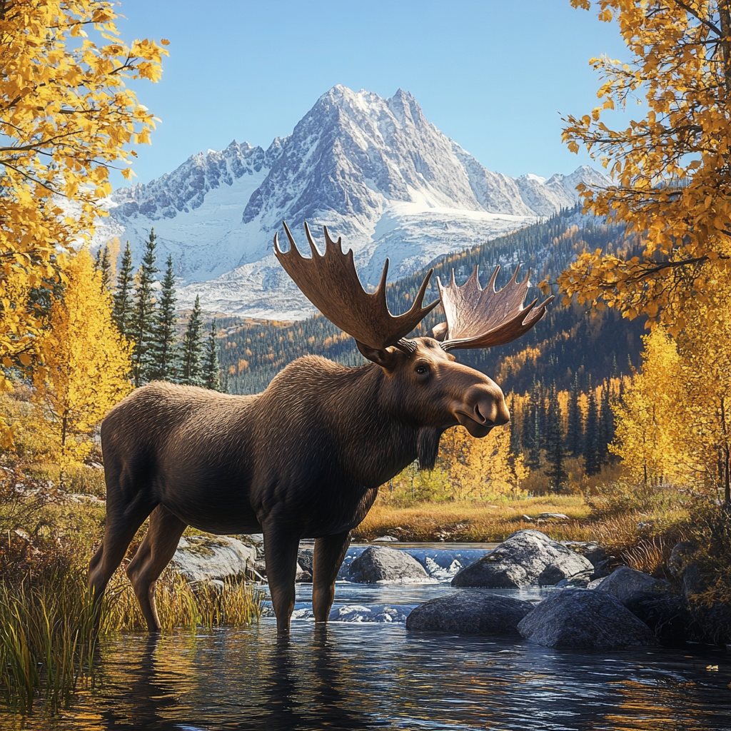 Snowy Mountain River Moose Diamond Art Kit