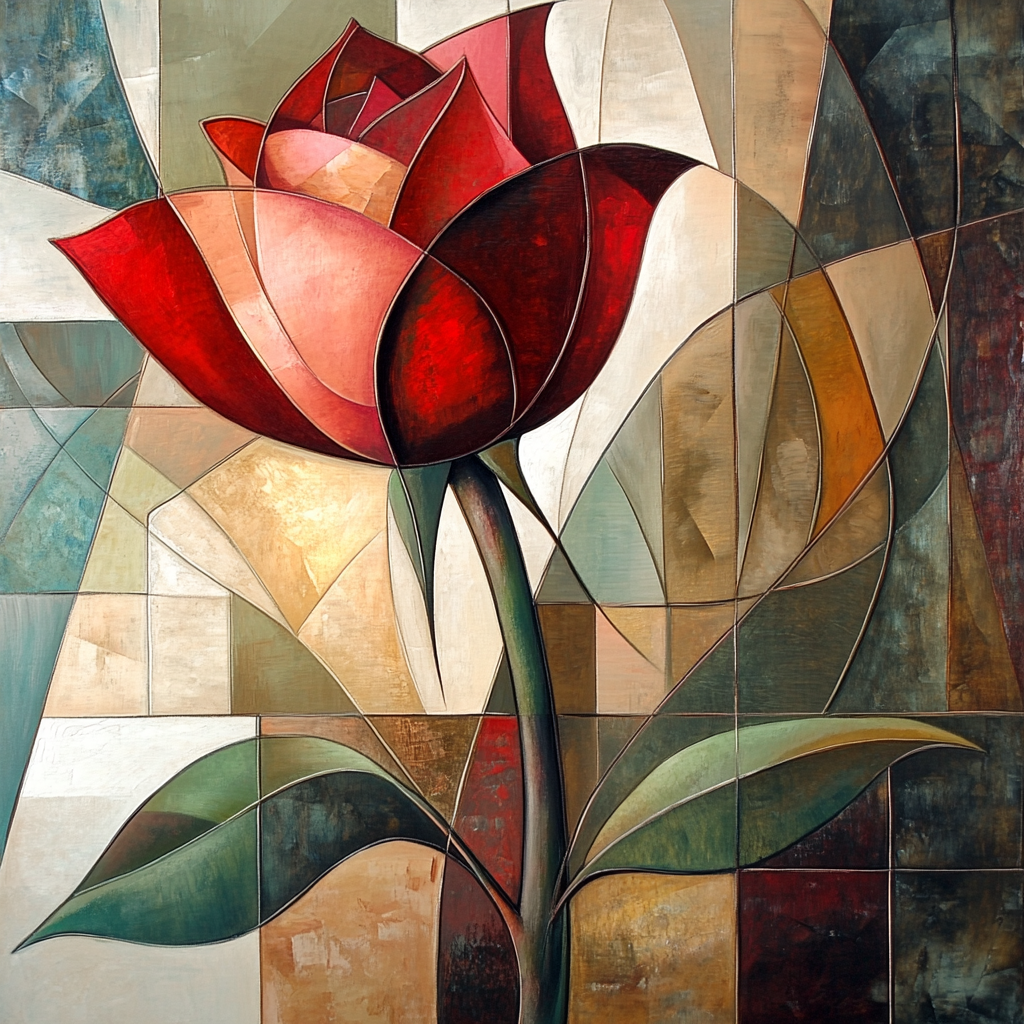 Abstract Shapes Red Rose Diamond Art Kit