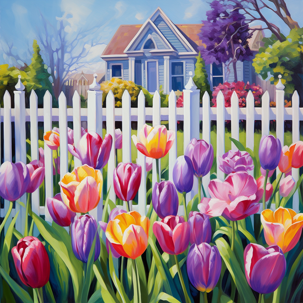Blue House And Tulips Diamond Art Kit