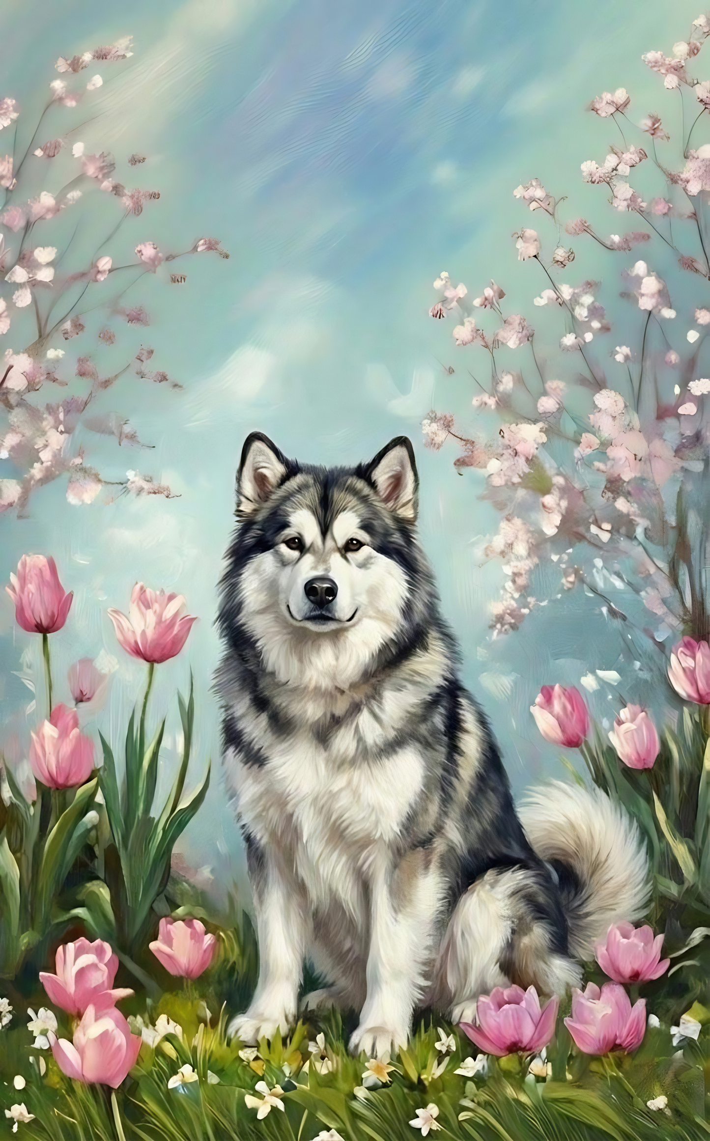 Alaskan Malamute In The Tulips 1 Diamond Art Kit
