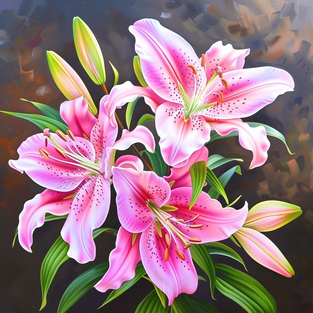 Three Dark Pink Stargazer Lilies 1 Diamond Art Kit
