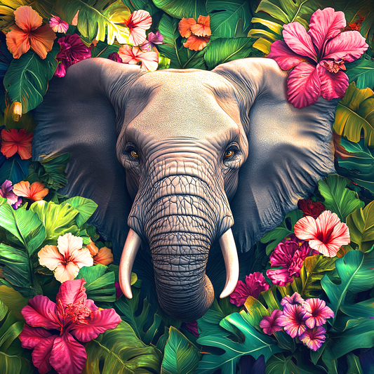 Tropical Flower Elephant Diamond Art Kit