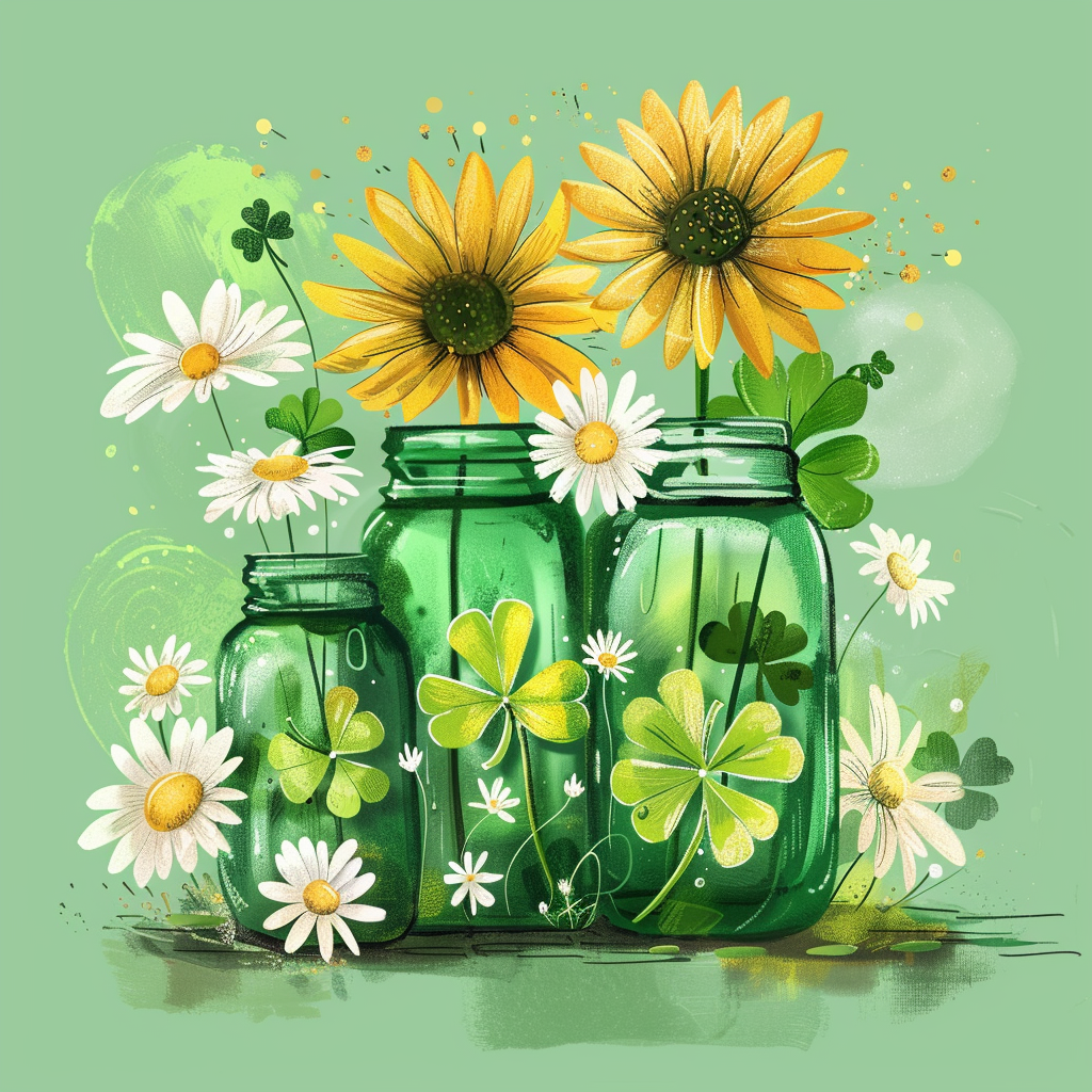 Three Clover Jars Of Flowers Diamond Art Kit