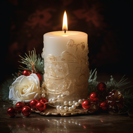Christmas Candle And Cream Rose Diamond Art Kit