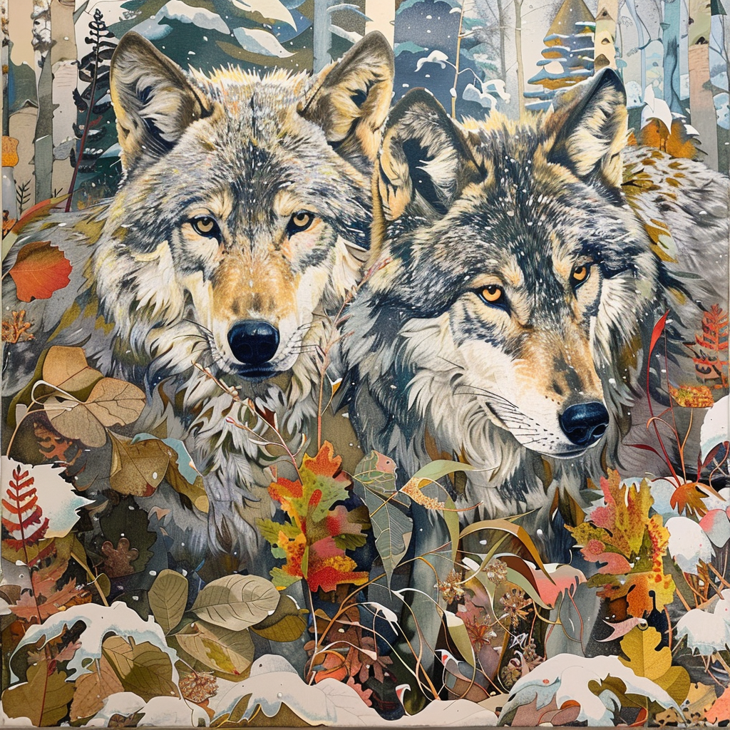 Two Wolves In Winter Foliage Diamond Art Kit
