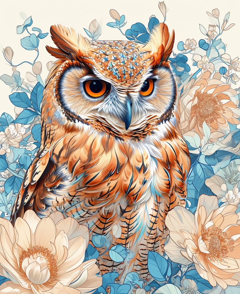 Cream Flower Owl Diamond Art Kit