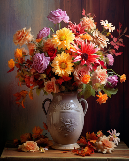 Autumn Color Flowers Grey Vase Diamond Art Kit