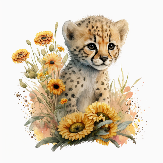 Sunflower Cheetah Cub Diamond Art Kit