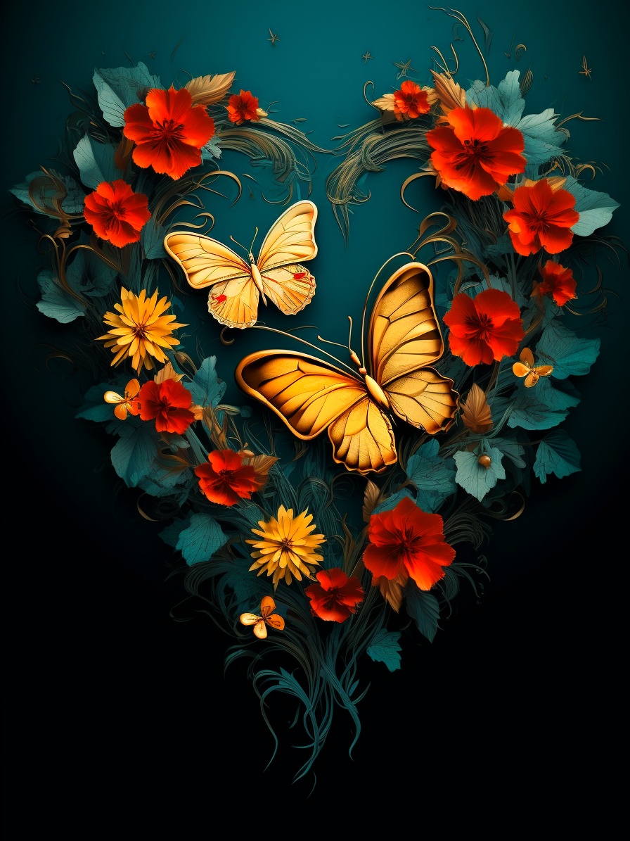 Flower Heart Yellow Butterflies Diamond Art Kit
