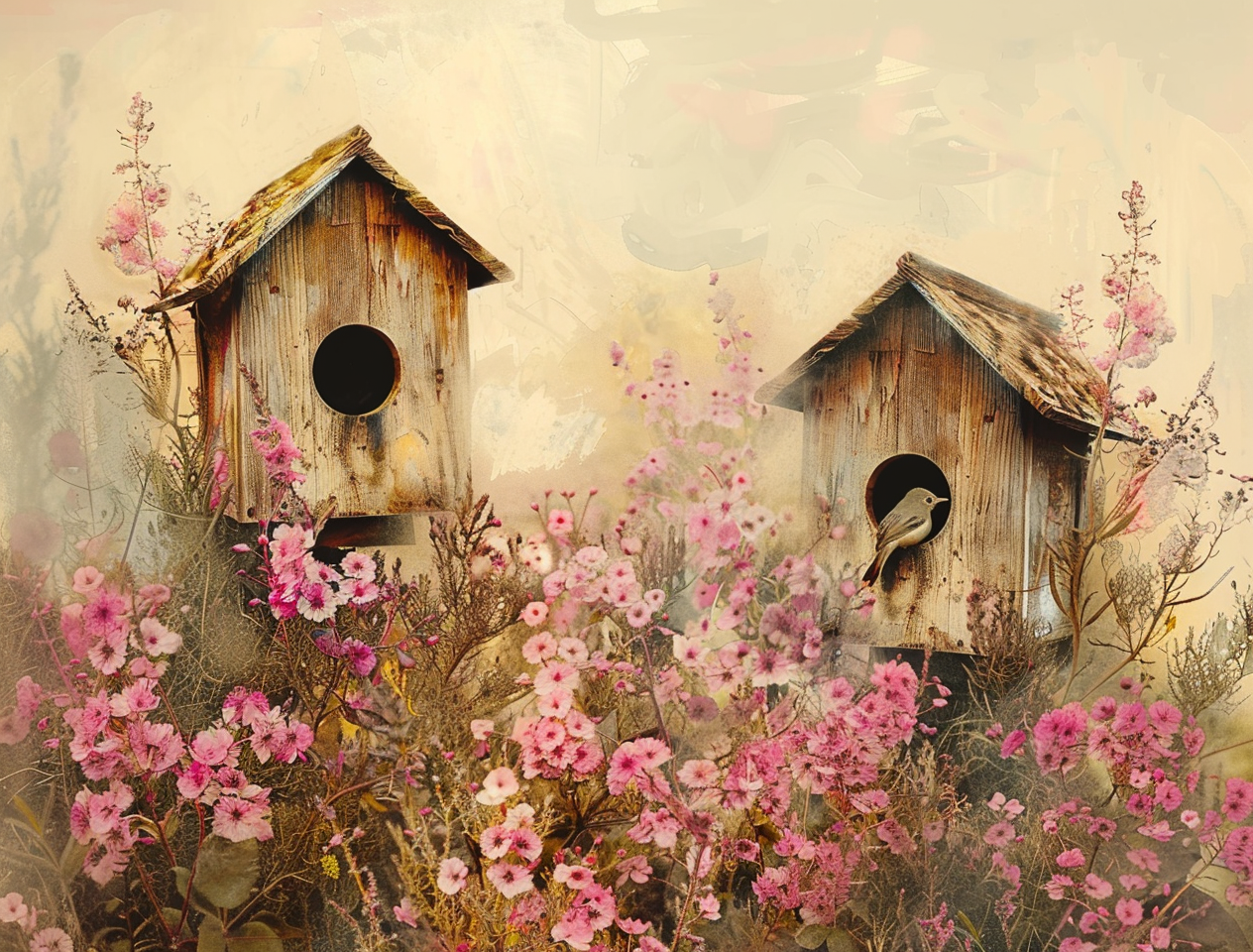 Pin Nk Flowers Two Birdhouses Diamond Art Kit