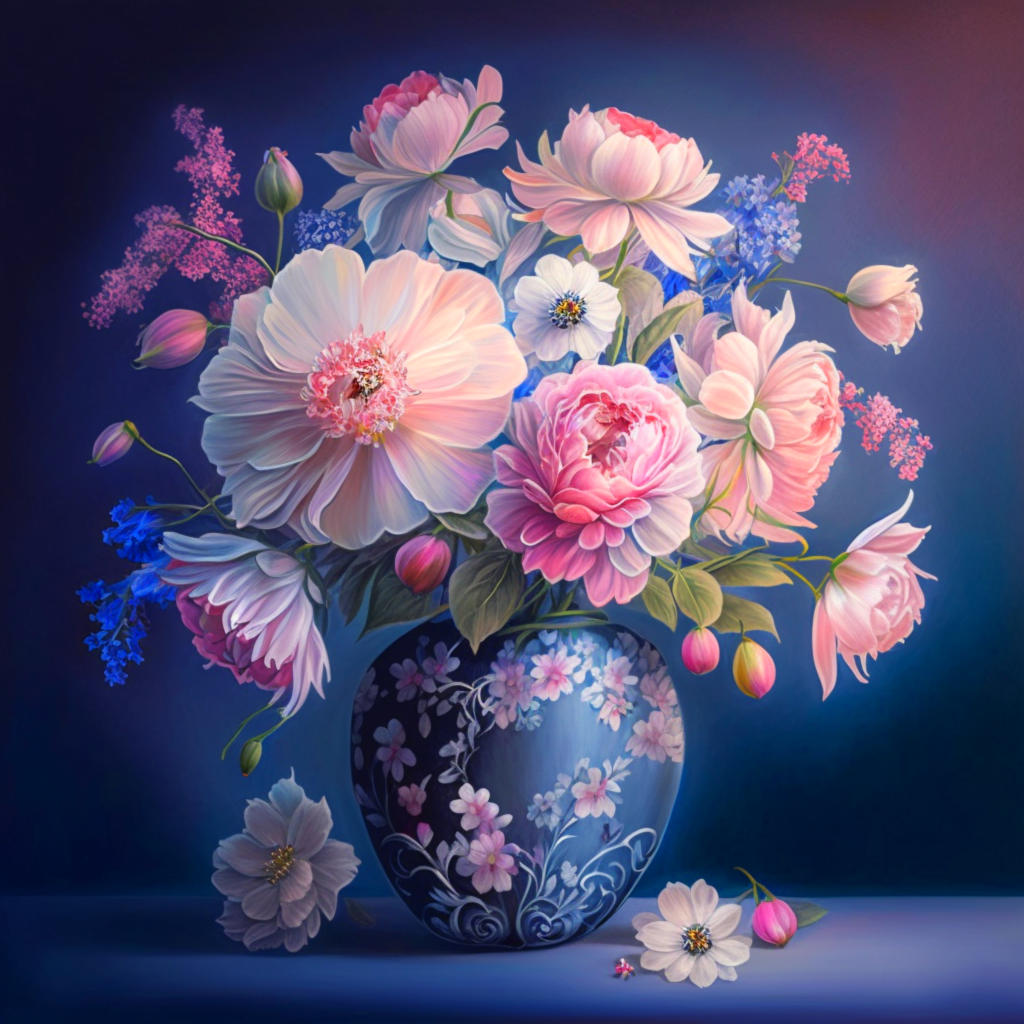 Dark Vase Pastel Flowers Diamond Art Kit