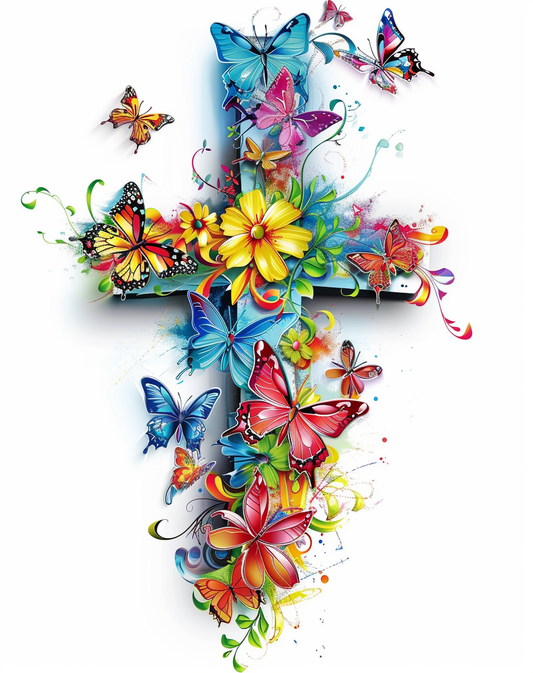 Blue Flower Cross Diamond Art Kit