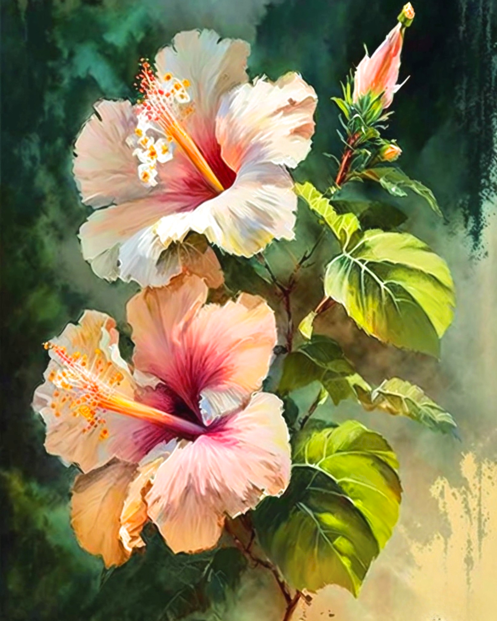 Pale Pink Hibiscus Diamond Art Kit