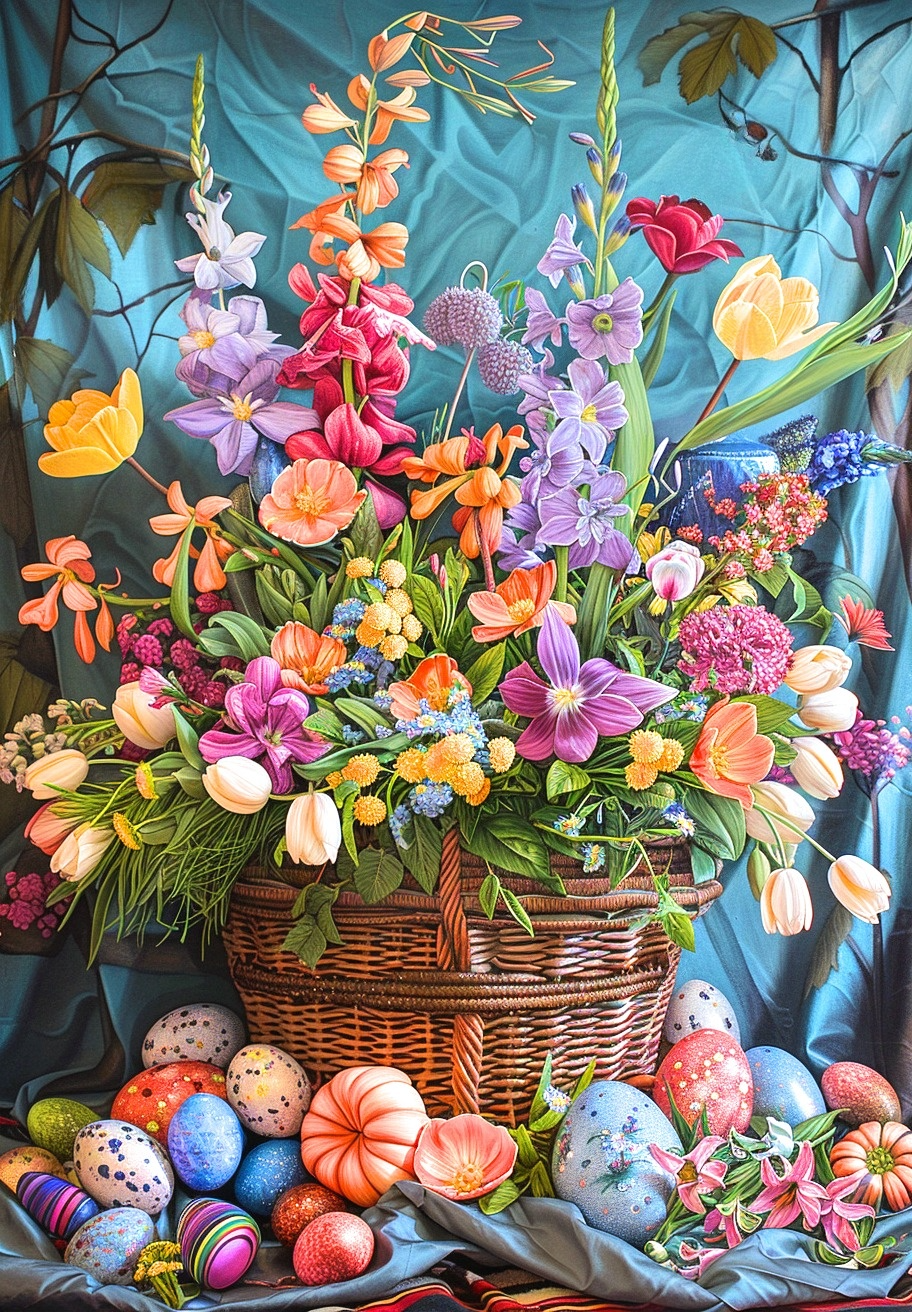 Big Basket Flowers And Eggs Diamond Art Kit