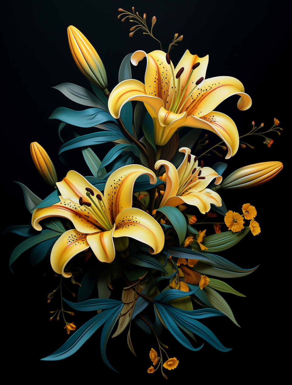 Black Background Yellow Lilies Diamond Art Kit