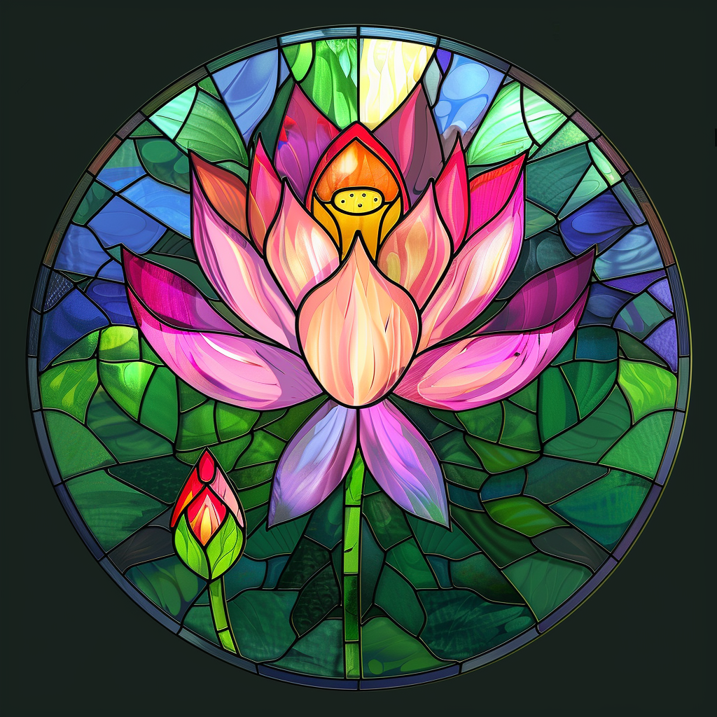Pink Abstract Lotus Flowers Circle Diamond Art Kit