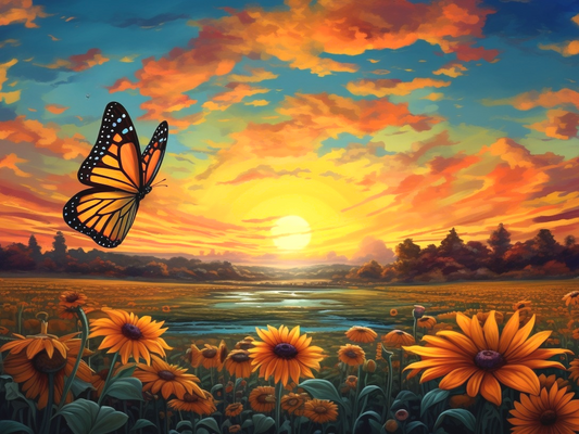Monarch Butterfly Sunflower Field Diamond Art Kit