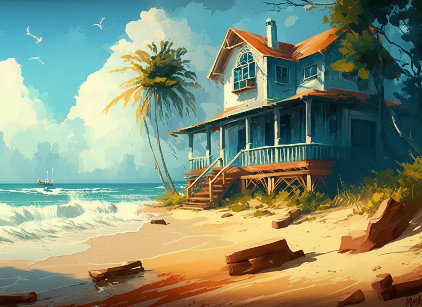 Blue House Shore Diamond Art Kit