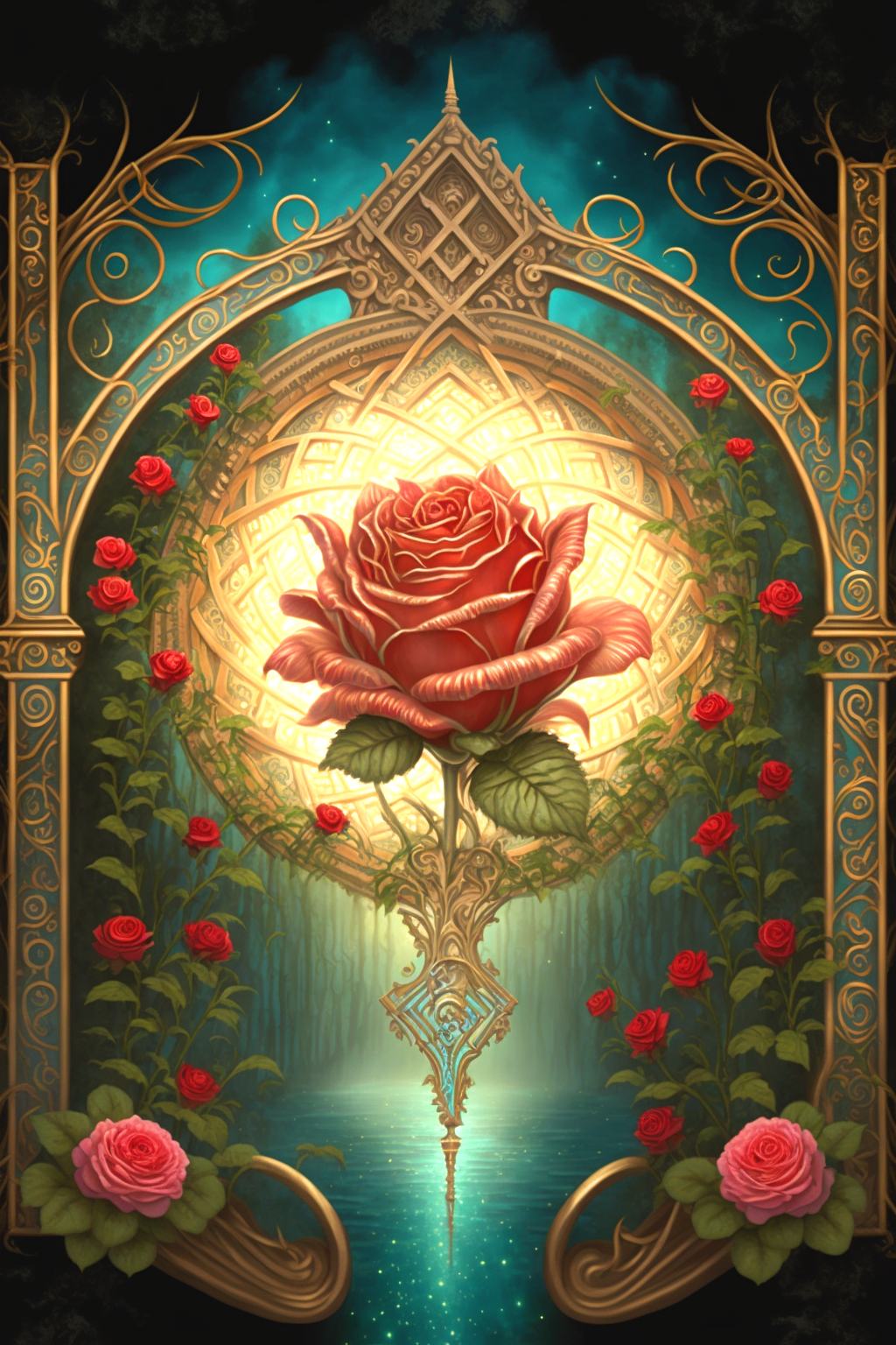 Pink Red Rose Arch Diamond Art Kit