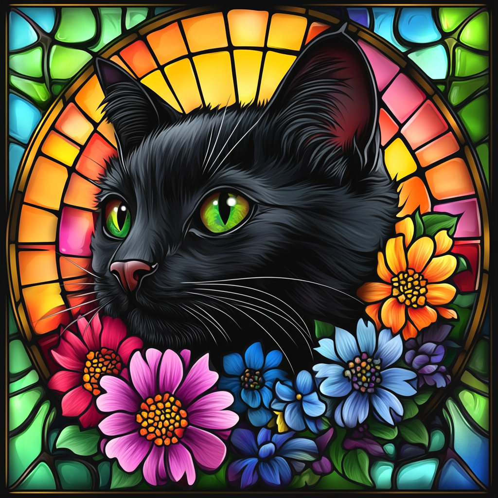 Green Eye Cat Face Flowers Diamond Art Kit