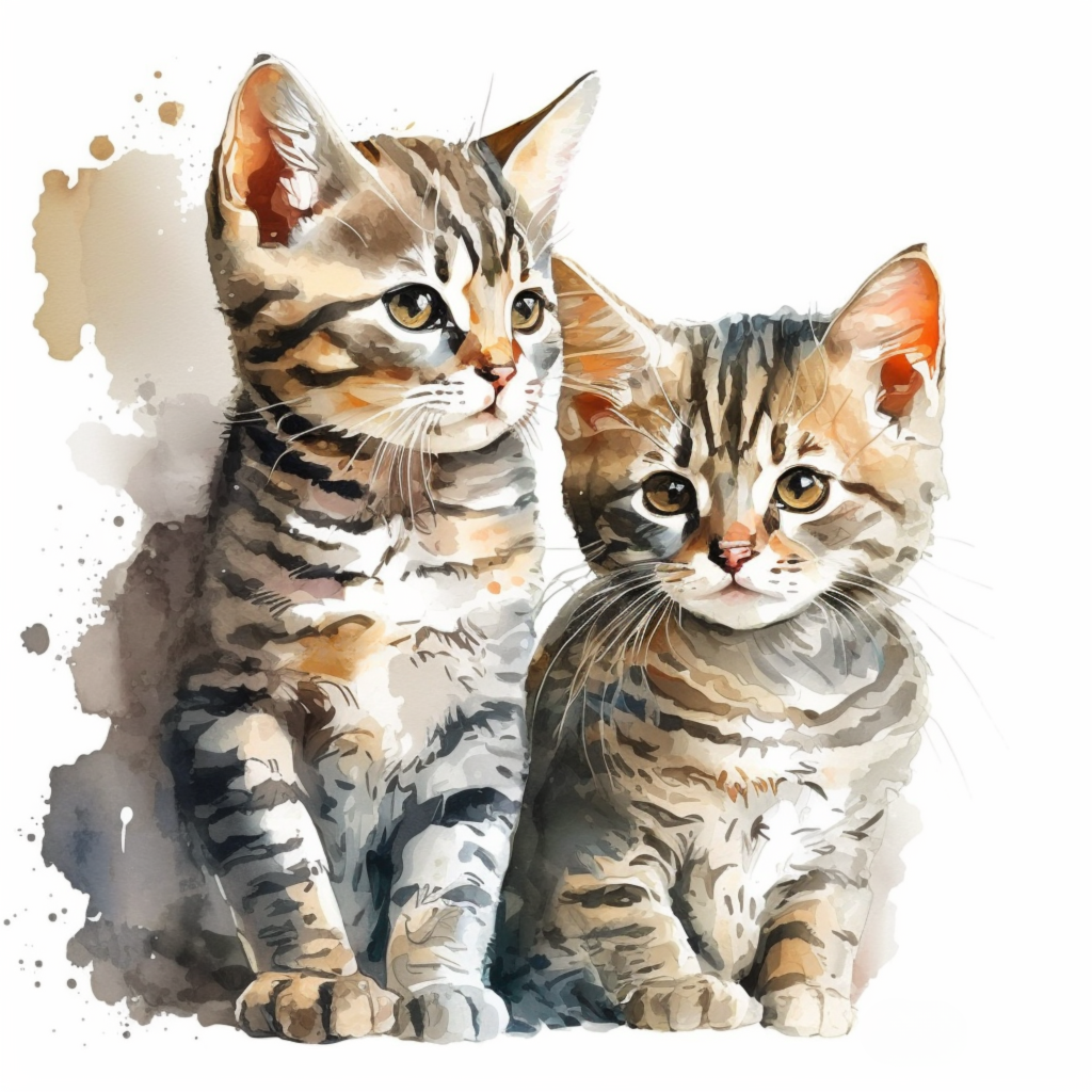 Two Striped Kittens Watercolor Diamond Art Kit