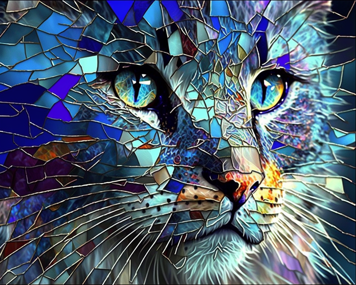 Dark Blue Shattered Cat Face Diamond Art Kit