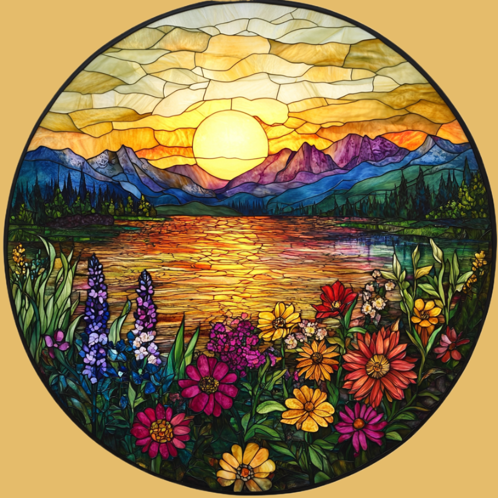 Abstract Mountain Sunset Circle Diamond Art Kit