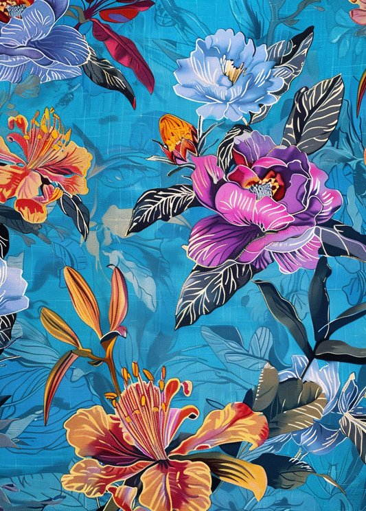 Blue Background Flower Pattern Diamond Art Kit