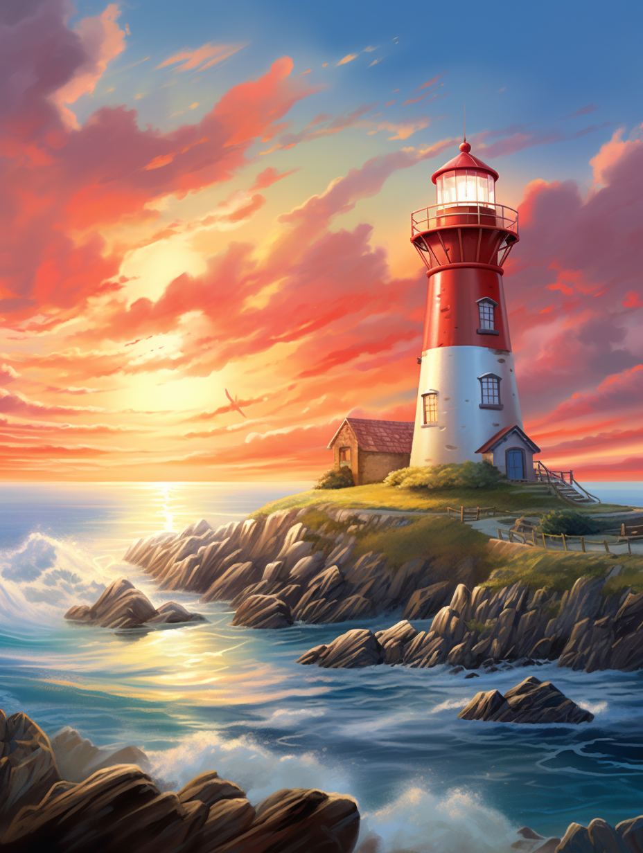 Lighthouse During Sunset Diamond Art Kit