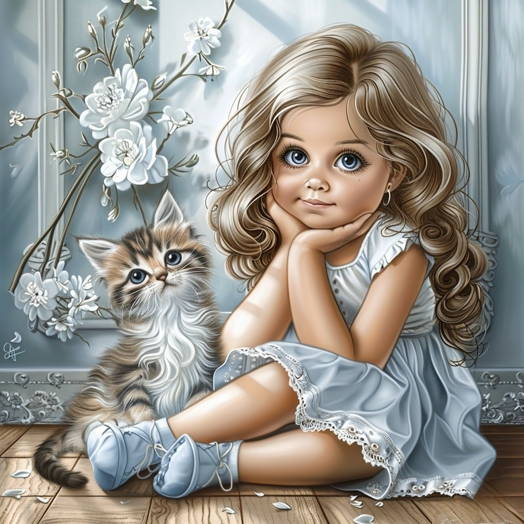 Little Girl Kitten Diamond Art Kit
